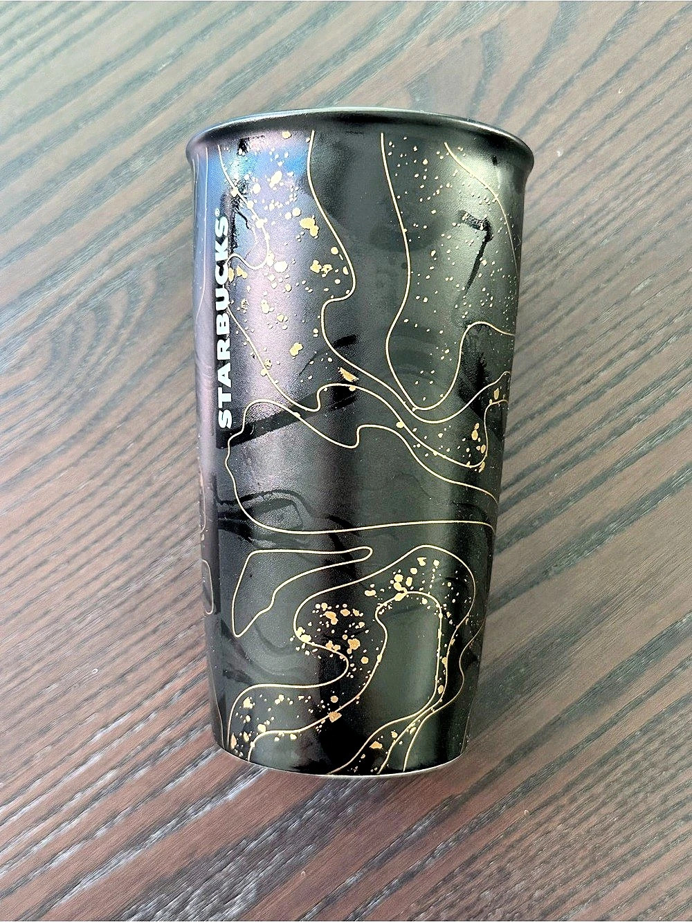 Starbucks 2018 Holiday Black Gold Ceramic Tumbler 12 oz Sparkle Blend No Lid